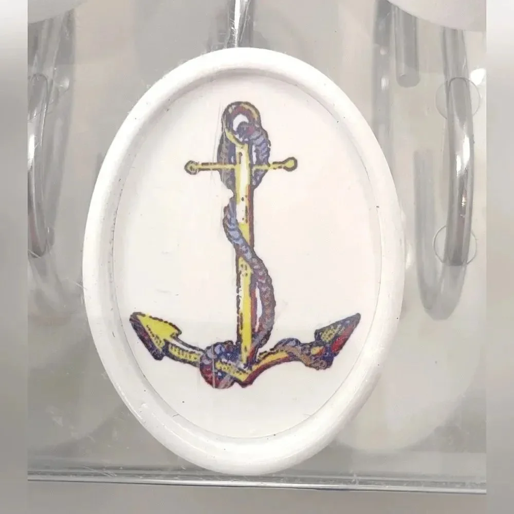Vanderbilt Nautical Shower Hooks Set of 12 Anchors and Ships Oval Design NWT